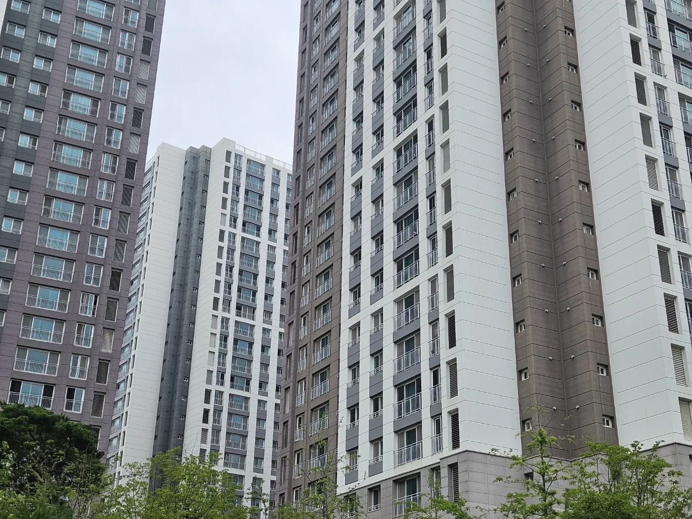 검단신도시 신축 아파트 단지, 올려다본 고층 동 전경